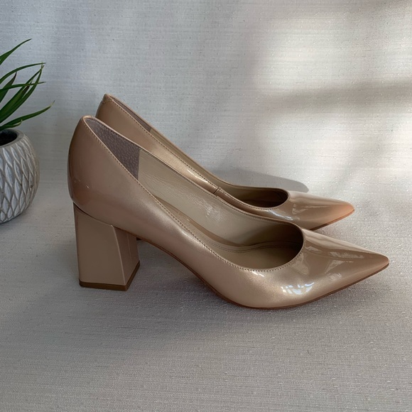 Marc Fisher LTD Zala Simmery Patent Learns Block Heel Dress Pumps Woman’s 7.5M - Picture 1 of 12
